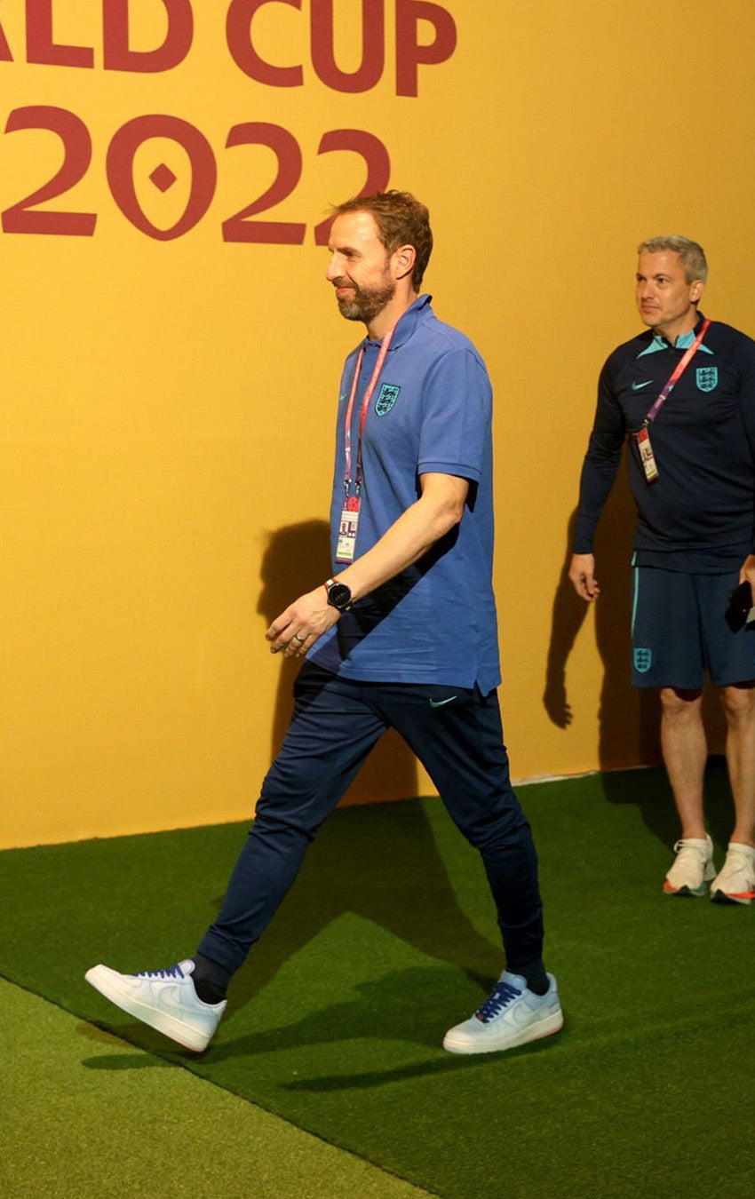 Gareth Southgate wearing CANVVS custom Air Force 1 trainers at Qatar World Cup 2022