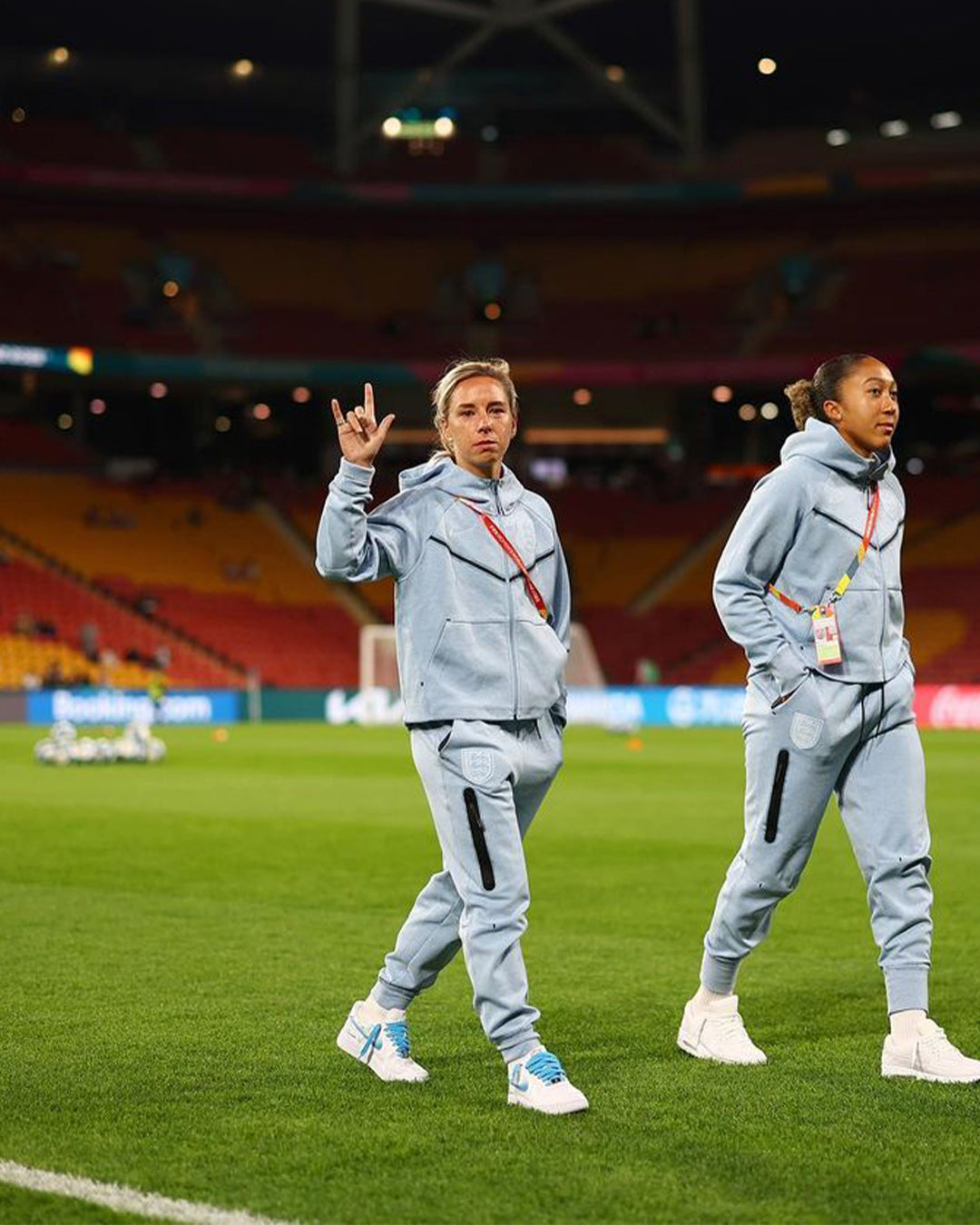 Jordan Nobbs wearing Custom Lionesses' themed Air Force 1 trainer by CANVVS