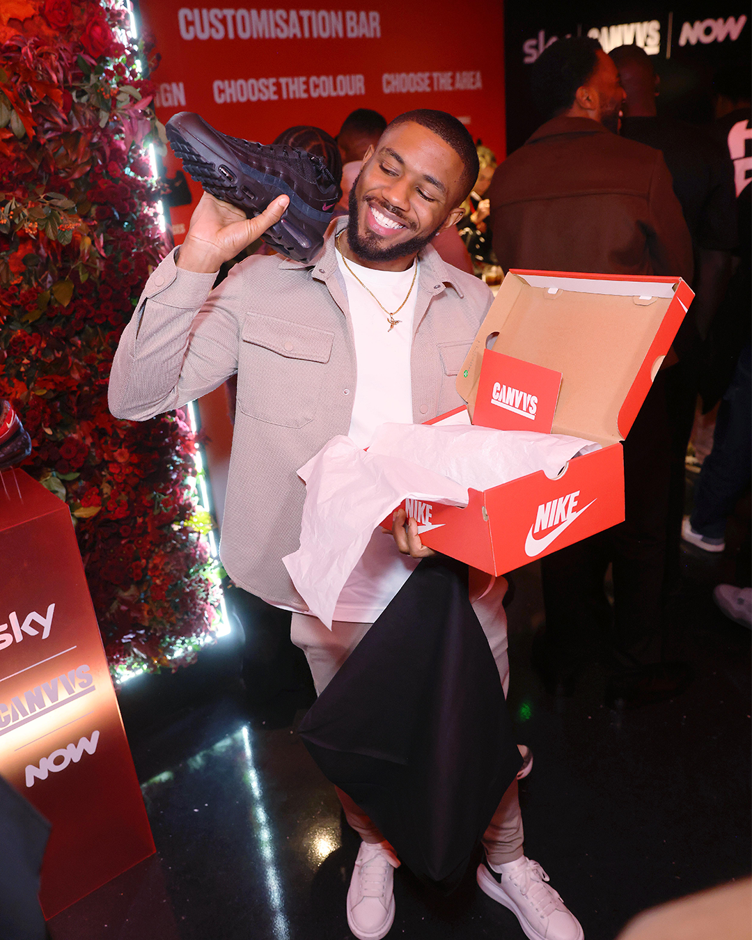 Posing with custom The Day of the Jackal Air Max 90 trainer