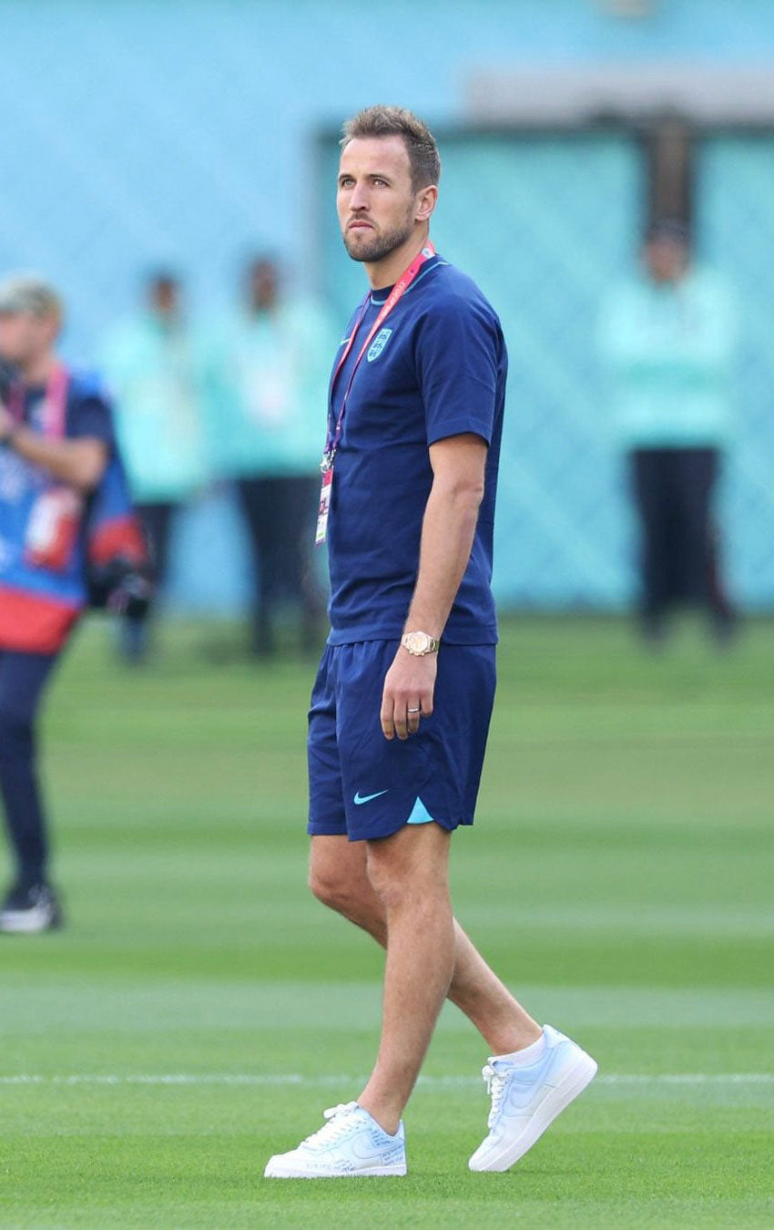 Harry Kane wearing CANVVS custom Air Force 1s on the pitch in Qatar