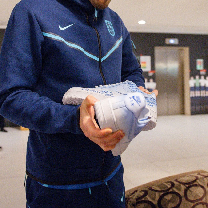 Harry Kane with his custom England Three Lions Air Force 1 trainers