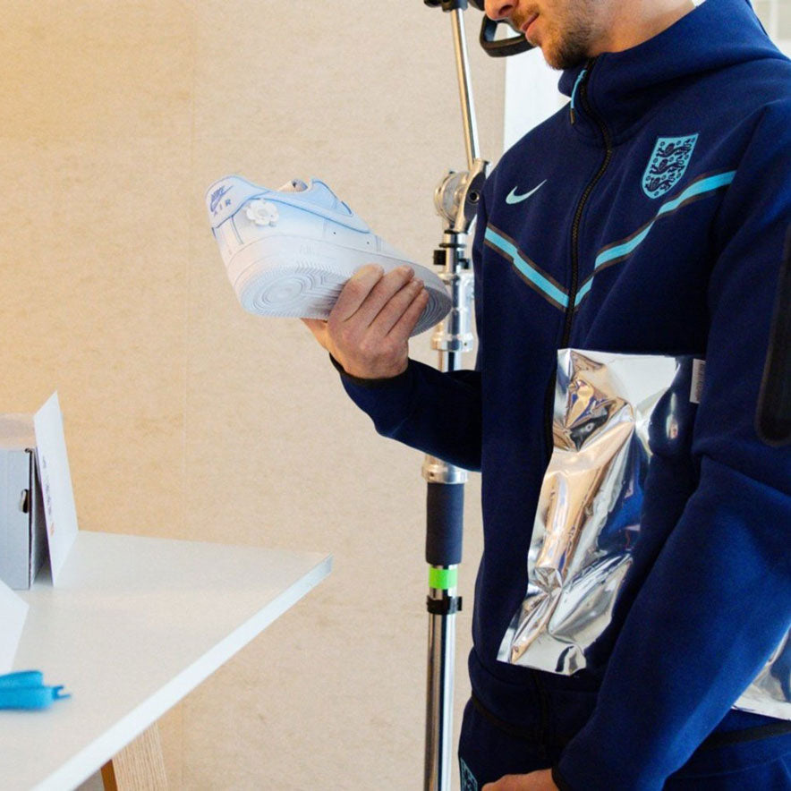 Declan Rice with his custom Air Force 1 Trainers